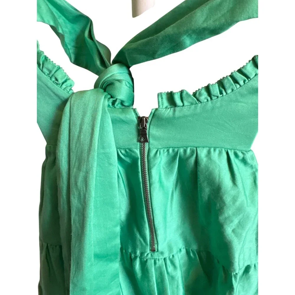 Alice + Olivia Green Smocked Puff Sleeve Mini Dress Size 2 Cotton Cottage Core